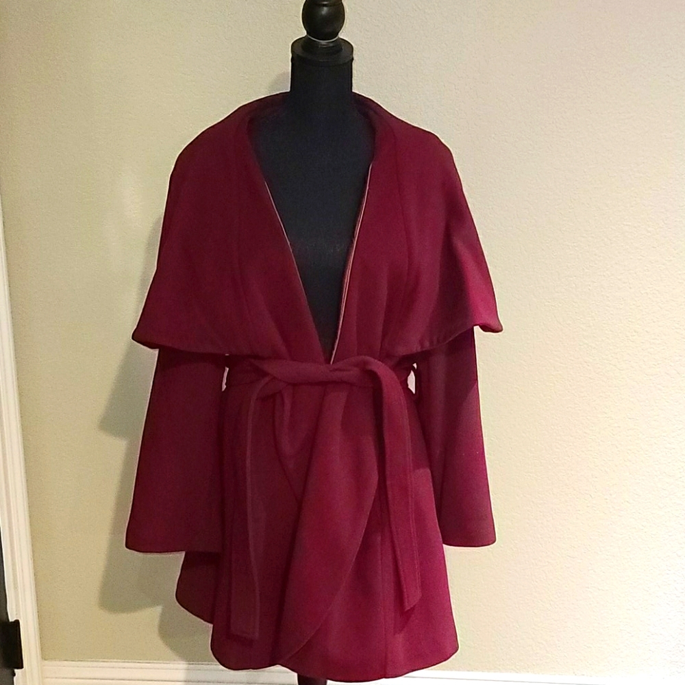 Beautiful Tahari Wine Winter Cape Coat